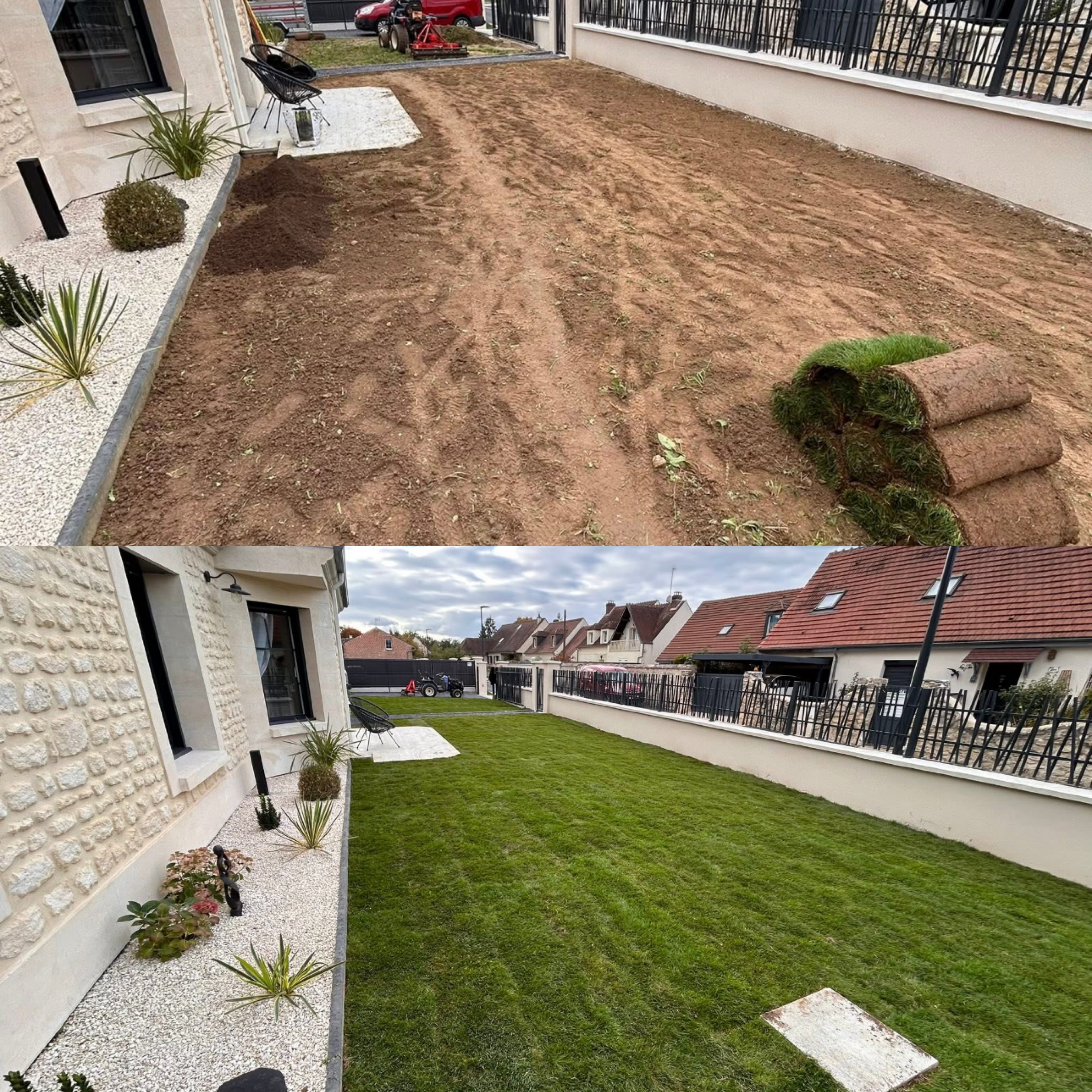 Création de jardin avec gazon en rouleau